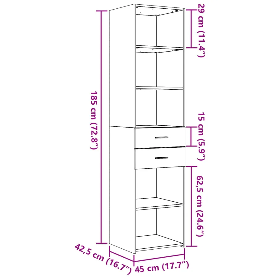 Buffet haut blanc 45x42,5x185 cm bois d'ingénierie - 9