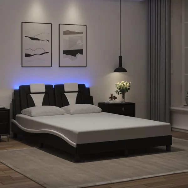 Cadre de lit Viana avec LED sans matelas noir et blanc 140x200 cm