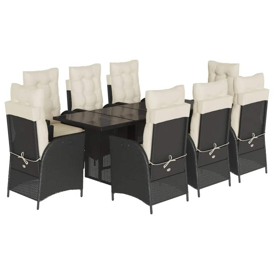 Ensemble à manger de jardin 9pcs coussins noir résine tressée - 2