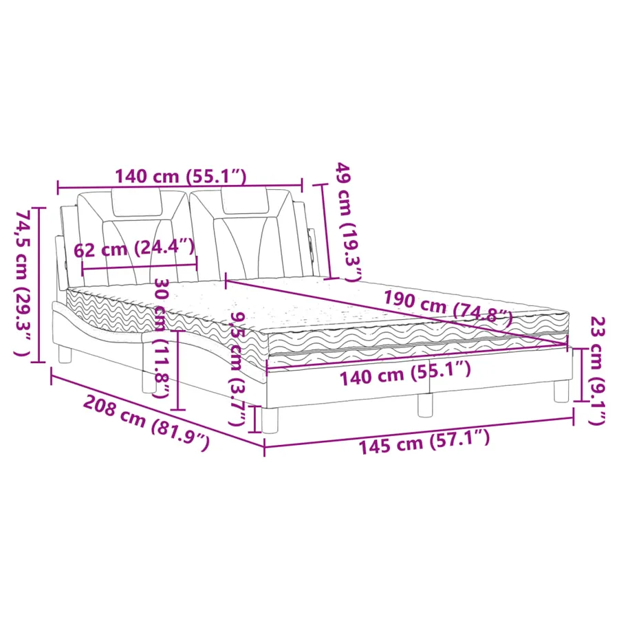 Lit Viana avec matelas noir et blanc 140x190 cm similicuir - 12