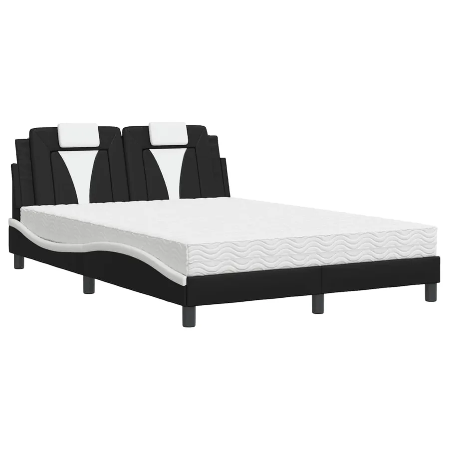 Lit Viana avec matelas noir et blanc 140x190 cm similicuir - 2