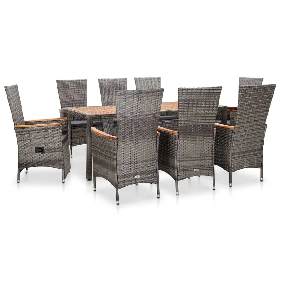 Outdoor dining set 9 pcs cushions Grey poly rattan