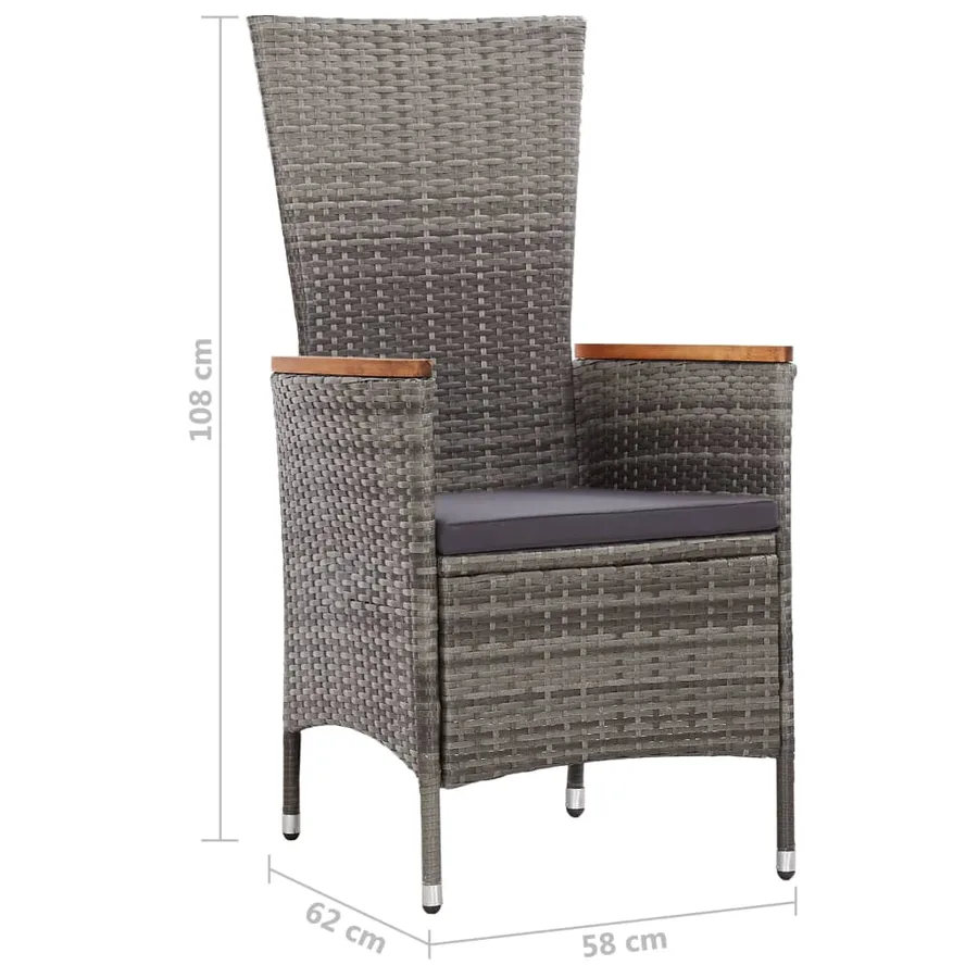 Outdoor dining set 9 pcs cushions Grey poly rattan - 11