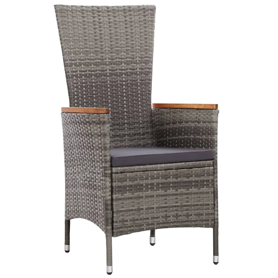 Outdoor dining set 9 pcs cushions Grey poly rattan - 5