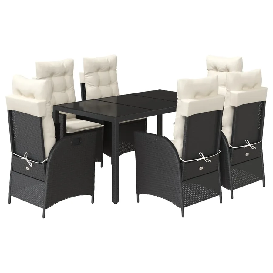 Ensemble à manger de jardin coussins 7pcs Noir Résine tressée - 2