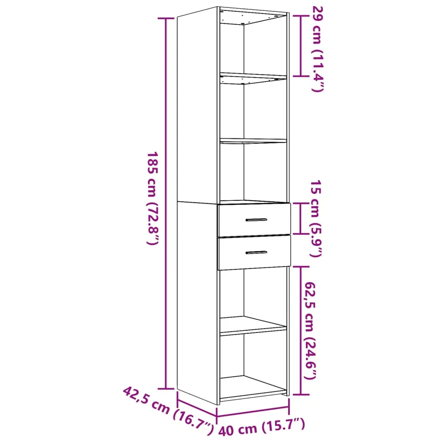 Buffet haut chêne sonoma 40x42,5x185 cm bois d'ingénierie - 9