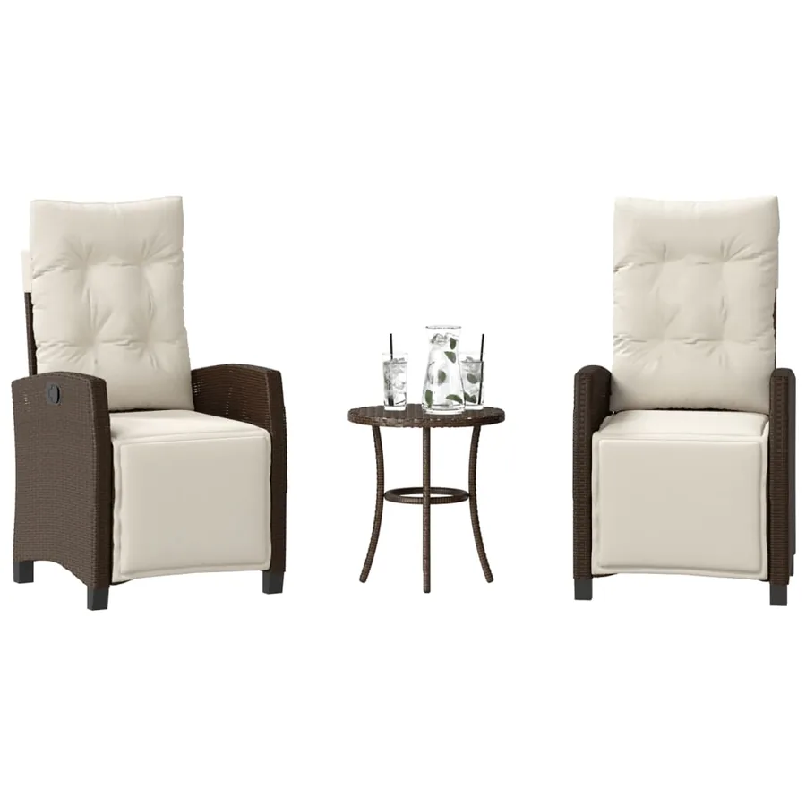 Ensemble de bistro 3 pcs avec coussins marron résine tressée