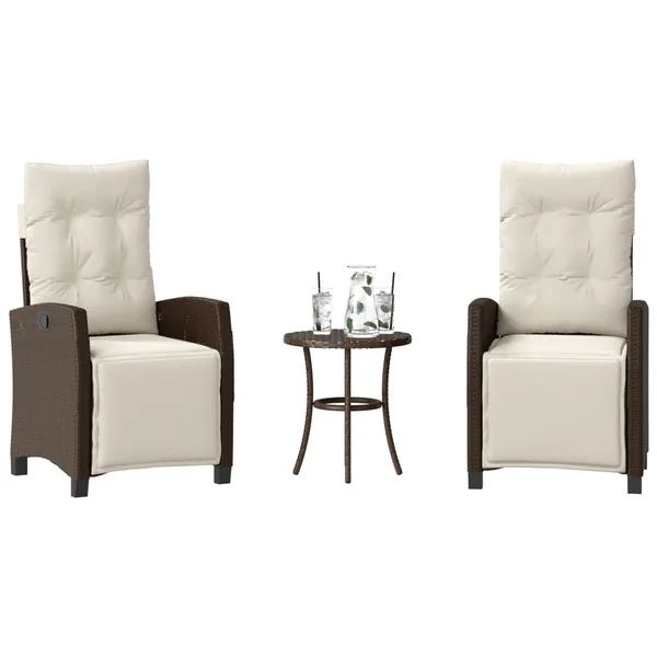 Ensemble de bistro 3 pcs avec coussins marron résine tressée