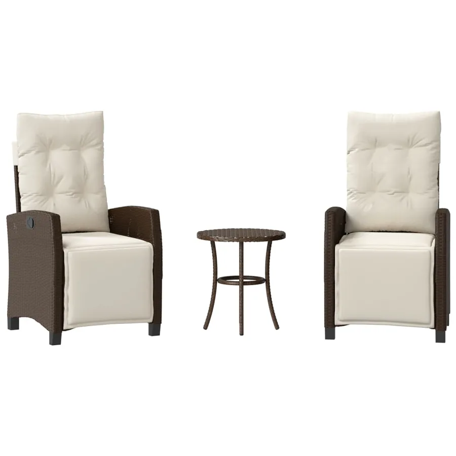 Ensemble de bistro 3 pcs avec coussins marron résine tressée - 2