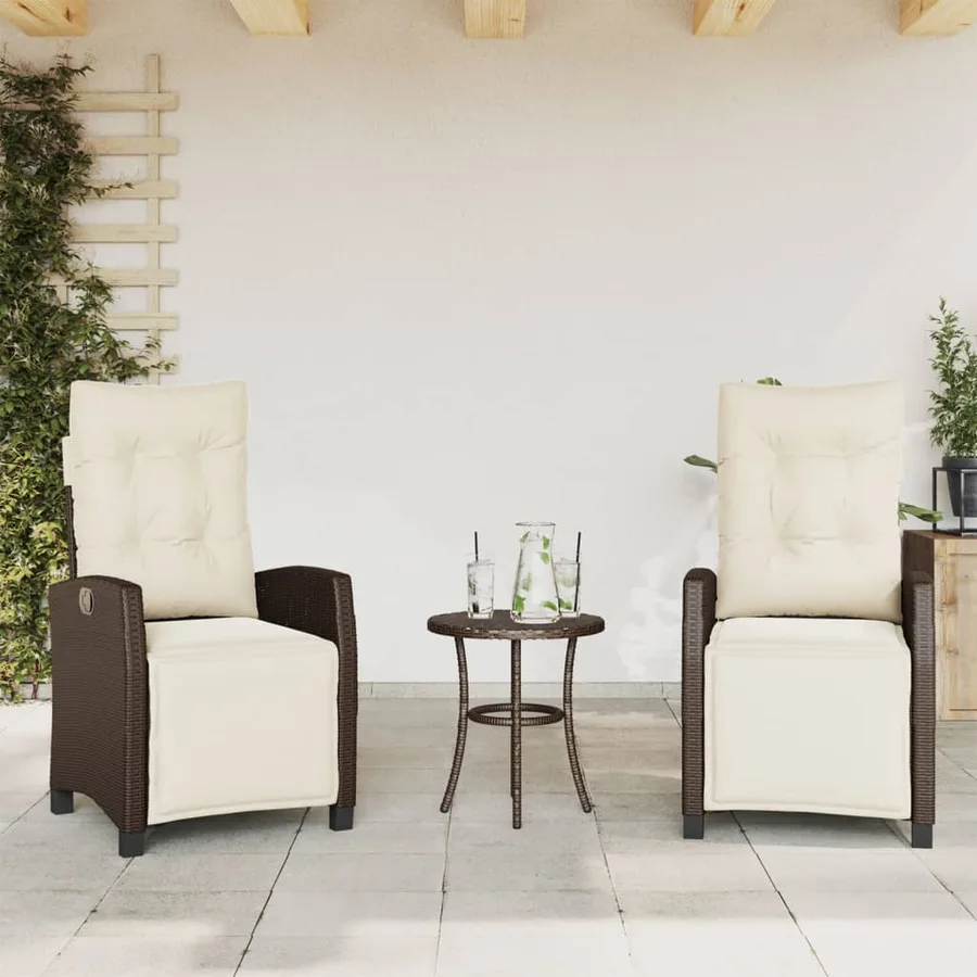 Ensemble de bistro 3 pcs avec coussins marron résine tressée - 3