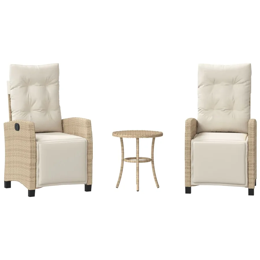 Ensemble de bistro 3 pcs avec coussins beige résine tressée - 2