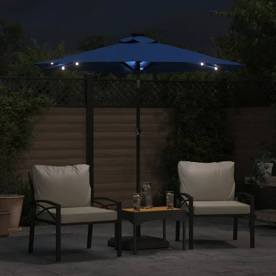 Parasol de jardin LED mât en acier bleu azuré 225x225x212 cm - 3