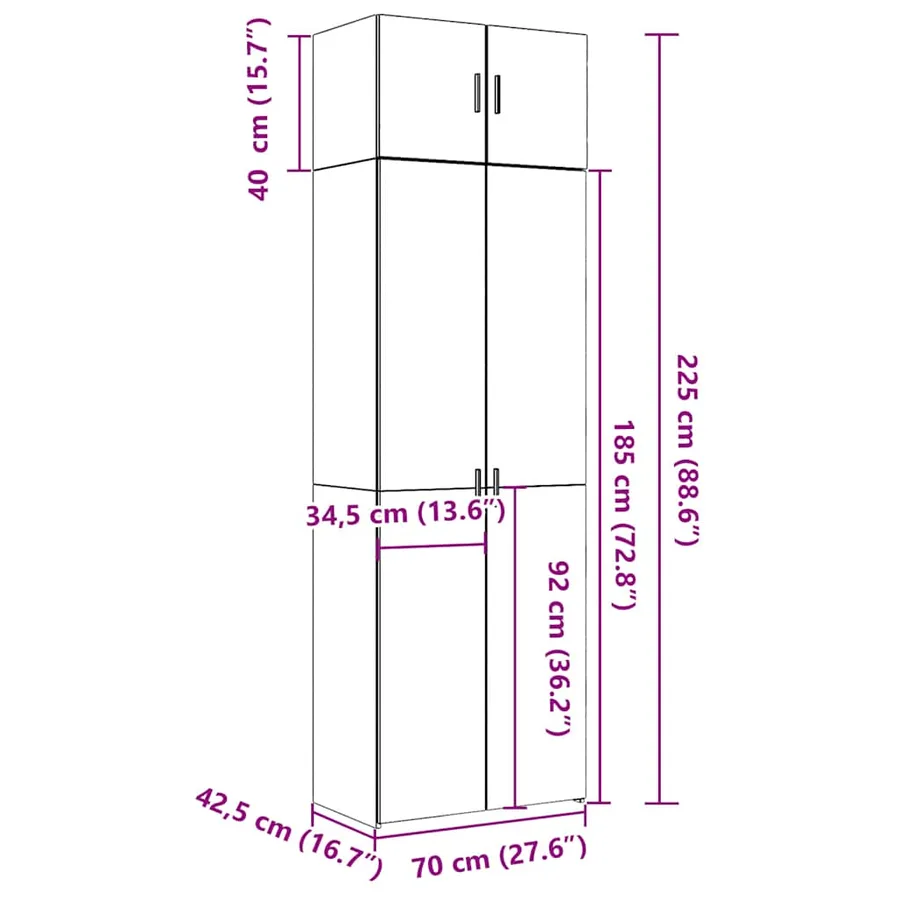 Armoire de rangement gris béton 70x42,5x225cm bois d'ingénierie - 13