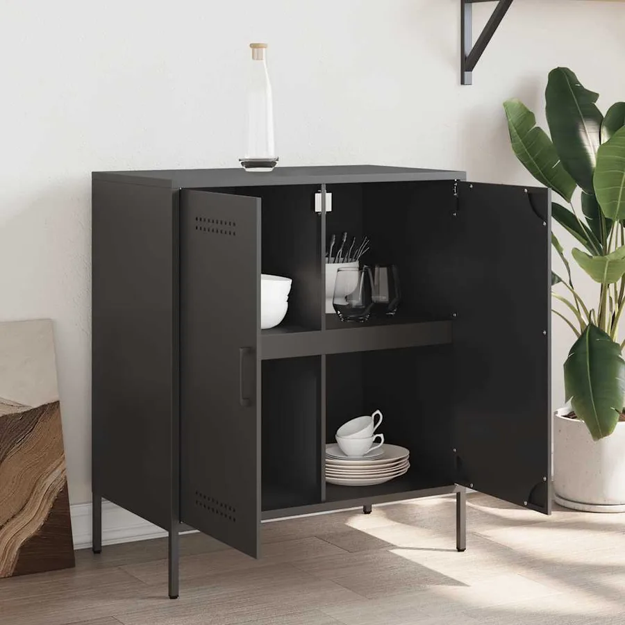 Buffet noir 68x39x79 cm acier - 3