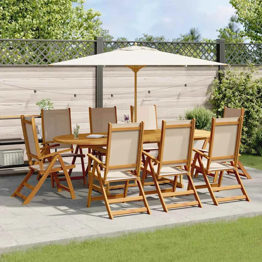 Ensemble à manger de jardin 9pcs bois d'acacia solide textilène