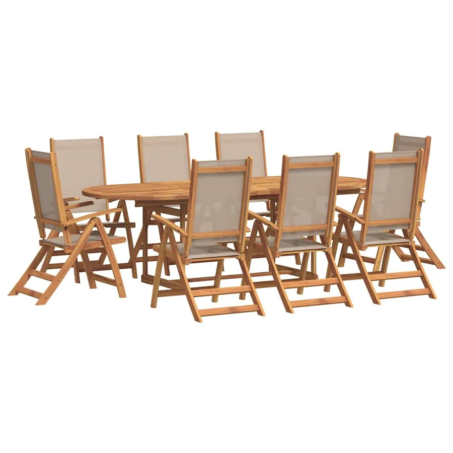 Ensemble à manger de jardin 9pcs bois d'acacia solide textilène - 2