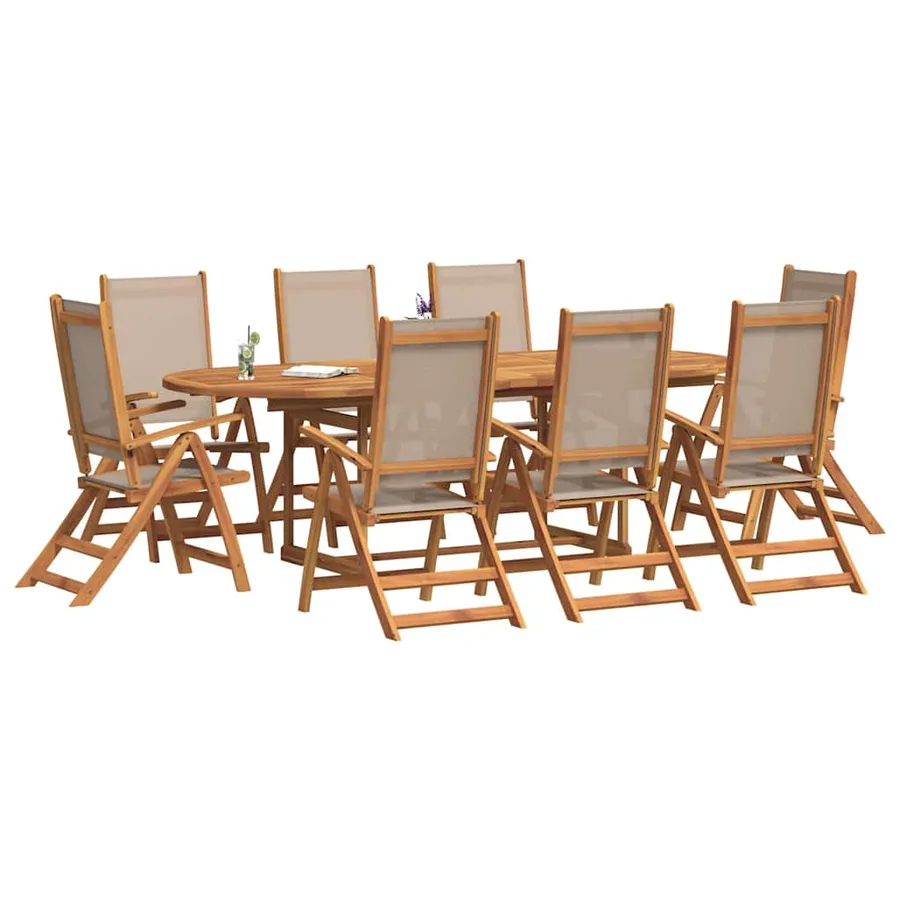 Ensemble à manger de jardin 9pcs bois d'acacia solide textilène - 5