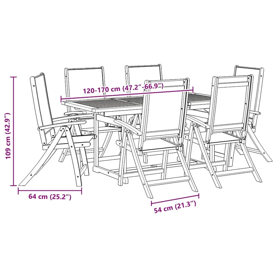 Ensemble à Manger de jardin 7pcs bois d'acacia solide textilène - 13