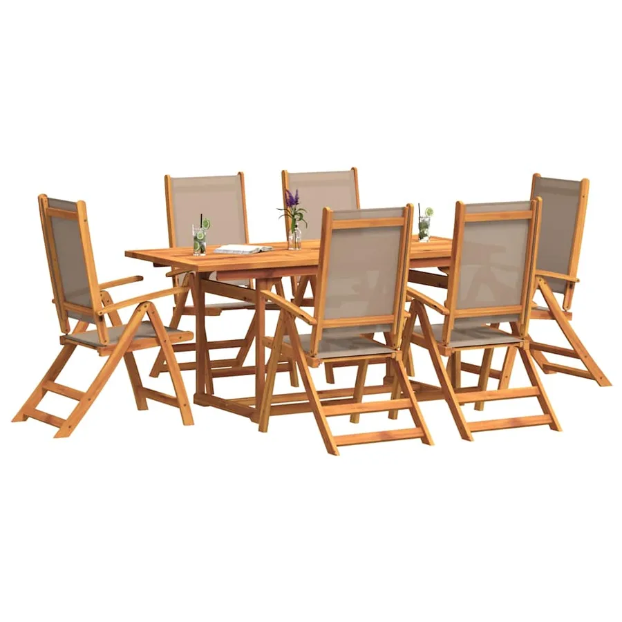 Ensemble à Manger de jardin 7pcs bois d'acacia solide textilène - 6