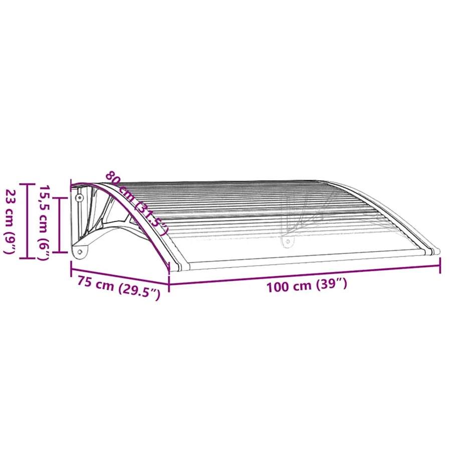 Door canopy Black and transparent 100x75 cm Polycarbonate - 7