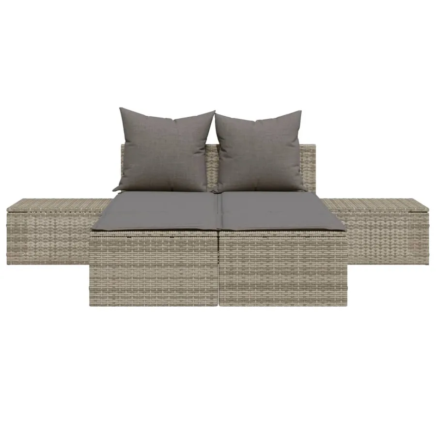 Chaise longue double avec coussins gris résine tressée - 4