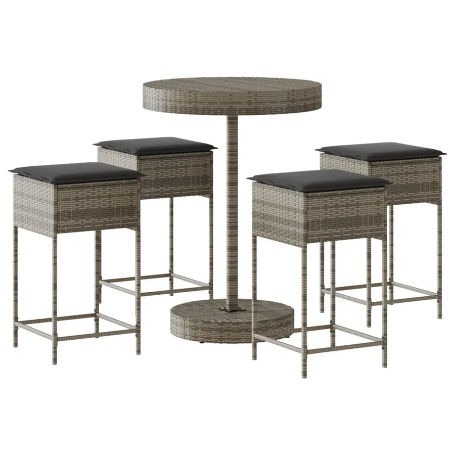 Ensemble de bar de jardin 5 pcs avec coussins gris poly rotin - 2