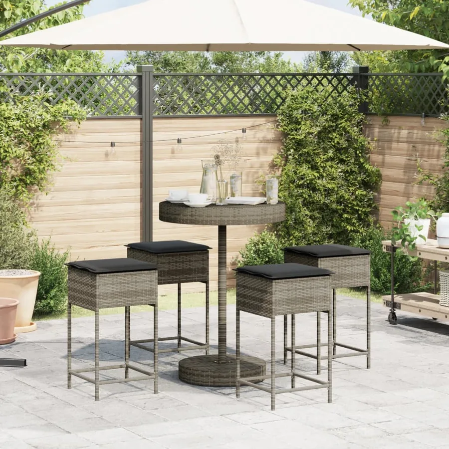 Ensemble de bar de jardin 5 pcs avec coussins gris poly rotin - 3