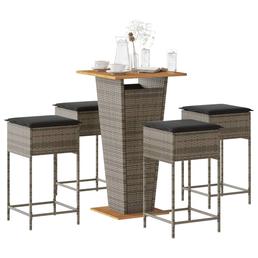 Ensemble de bar de jardin 5 pcs avec coussins gris poly rotin