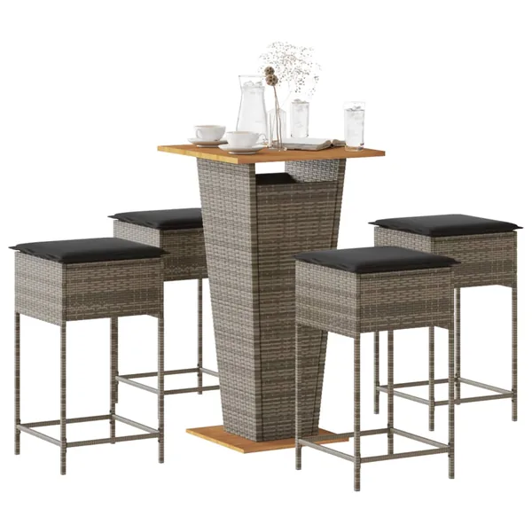 Ensemble de bar de jardin 5 pcs avec coussins gris poly rotin
