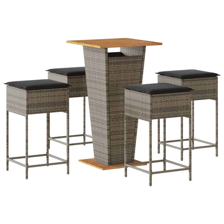 Ensemble de bar de jardin 5 pcs avec coussins gris poly rotin - 2