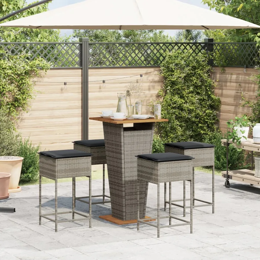 Ensemble de bar de jardin 5 pcs avec coussins gris poly rotin - 3