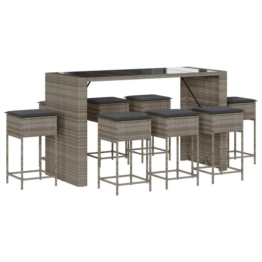 Ensemble de bar de jardin 9 pcs avec coussins gris poly rotin - 2