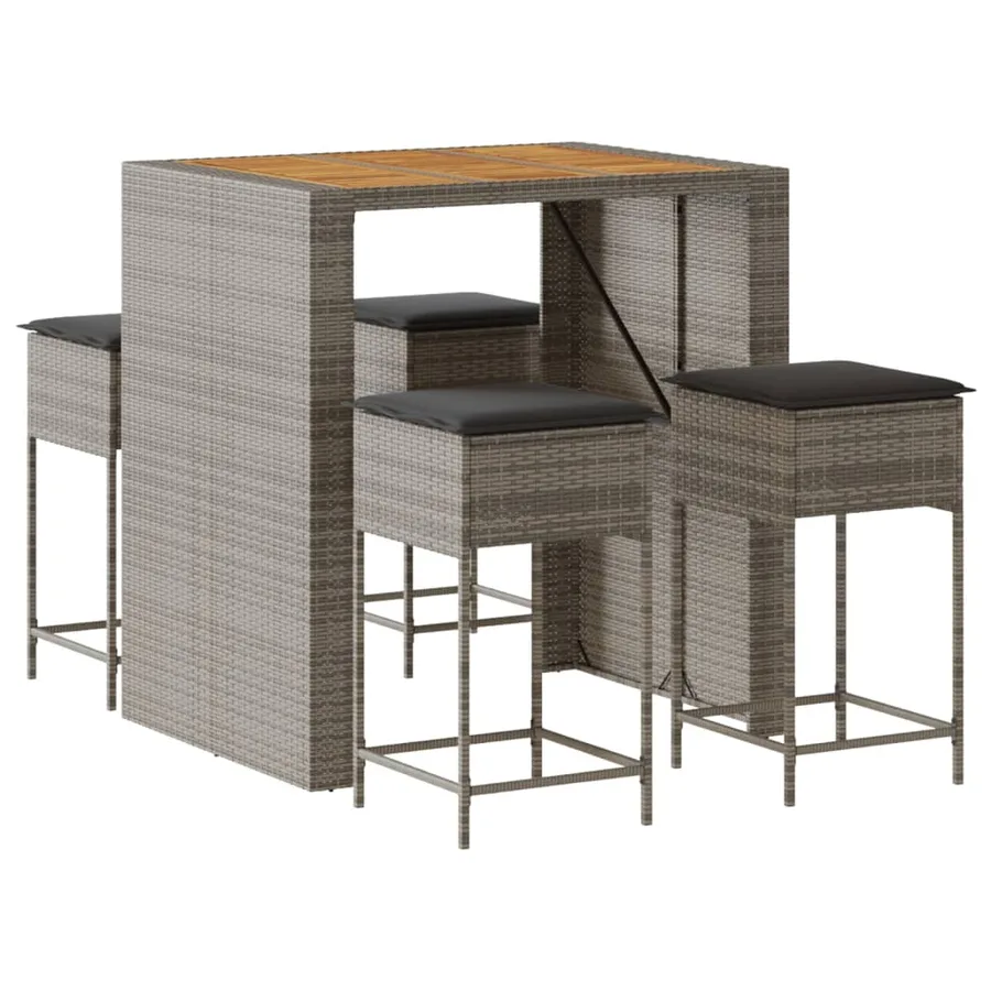 Ensemble de bar de jardin 5 pcs avec coussins gris poly rotin - 2