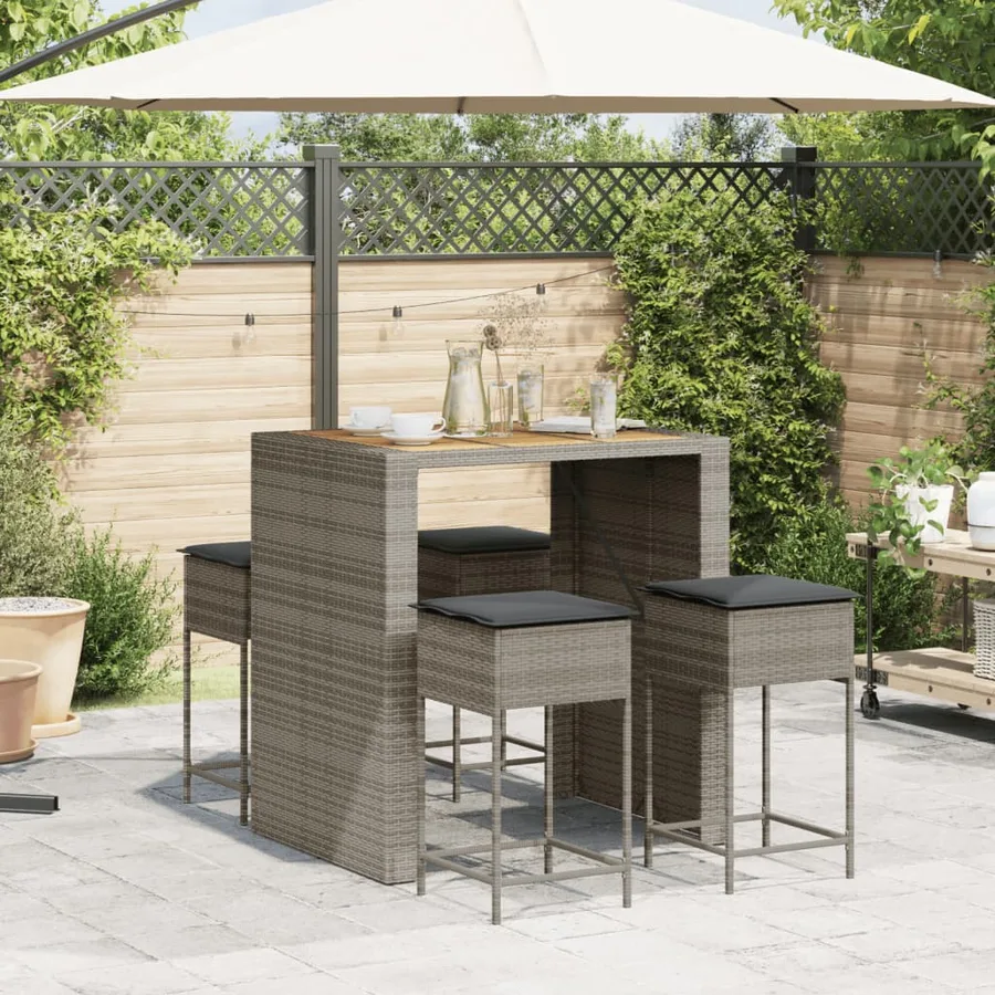 Ensemble de bar de jardin 5 pcs avec coussins gris poly rotin - 3