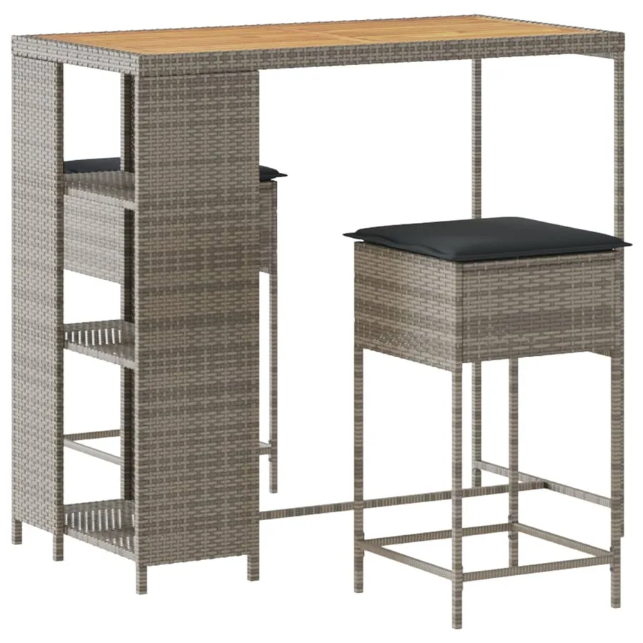 Ensemble de bar de jardin 3 pcs et coussins gris résine tressée - 2
