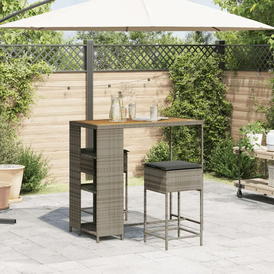 Ensemble de bar de jardin 3 pcs et coussins gris résine tressée - 3