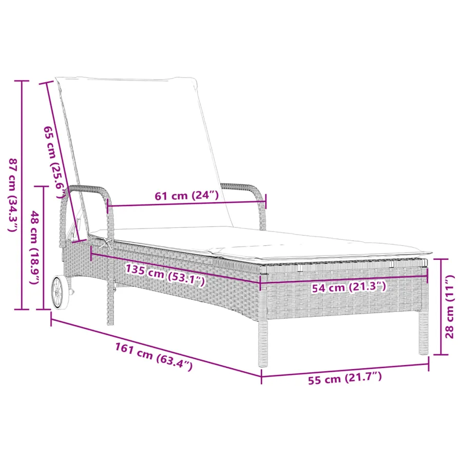 Chaises longues avec coussins lot de 2 gris résine tressée - 10