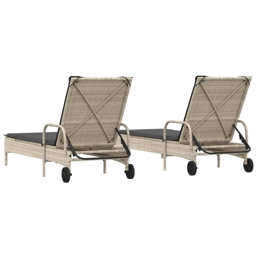 Chaises longues avec coussins lot de 2 gris résine tressée - 6
