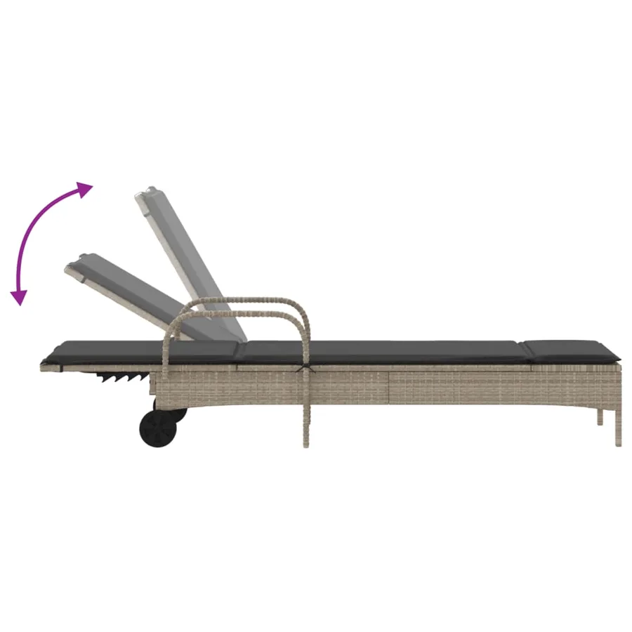 Chaises longues avec coussins lot de 2 gris résine tressée - 7