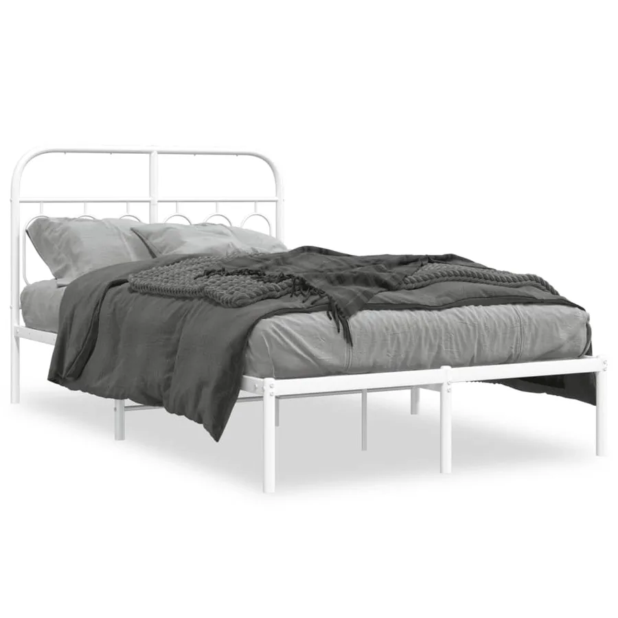 Cadre de lit métal sans matelas et tête de lit blanc 120x200 cm - 2