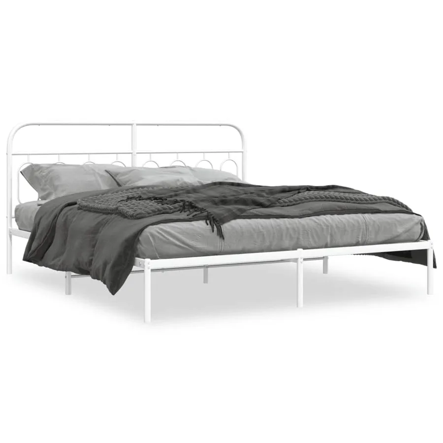 Cadre de lit métal sans matelas et tête de lit blanc 193x203 cm - 2