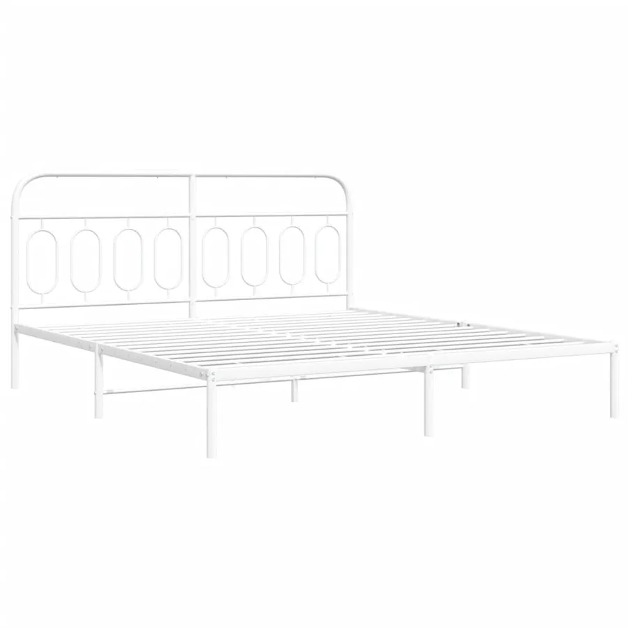 Cadre de lit métal sans matelas et tête de lit blanc 193x203 cm - 3