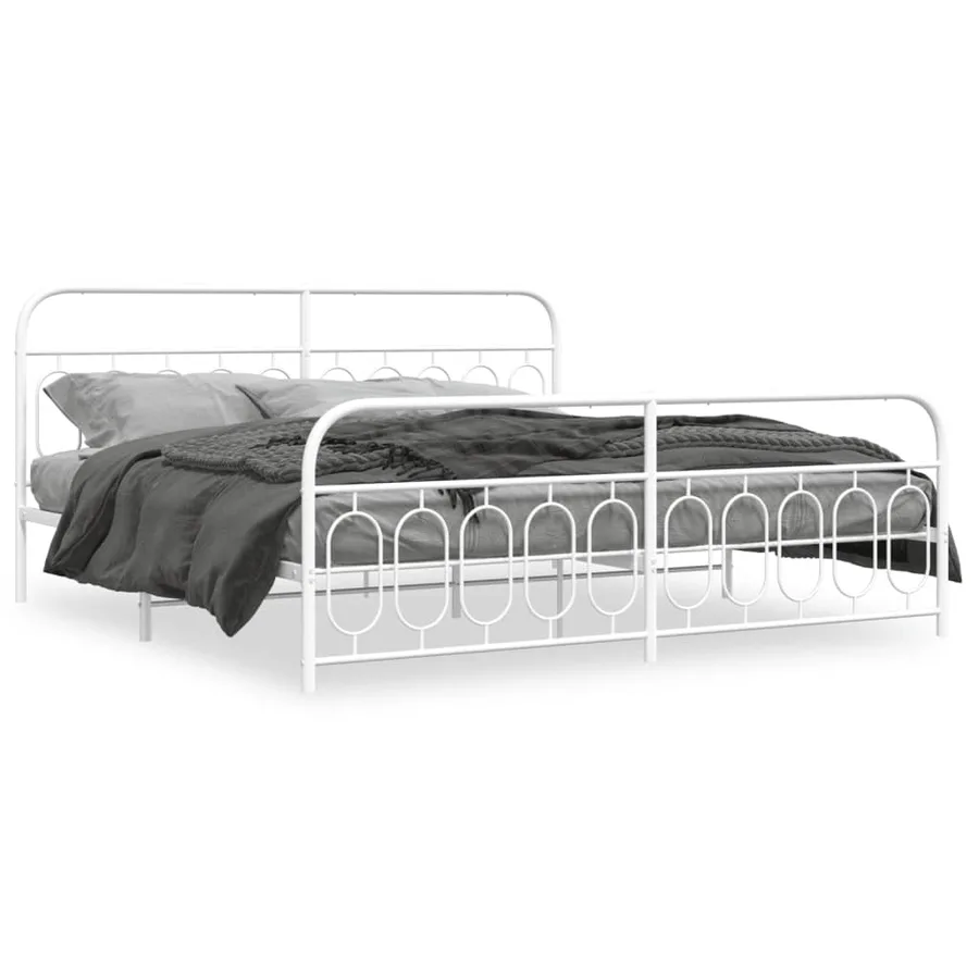 Cadre de lit métal sans matelas et pied de lit blanc 200x200 cm - 2