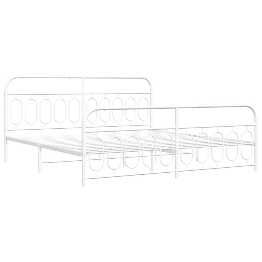 Cadre de lit métal sans matelas et pied de lit blanc 200x200 cm - 3