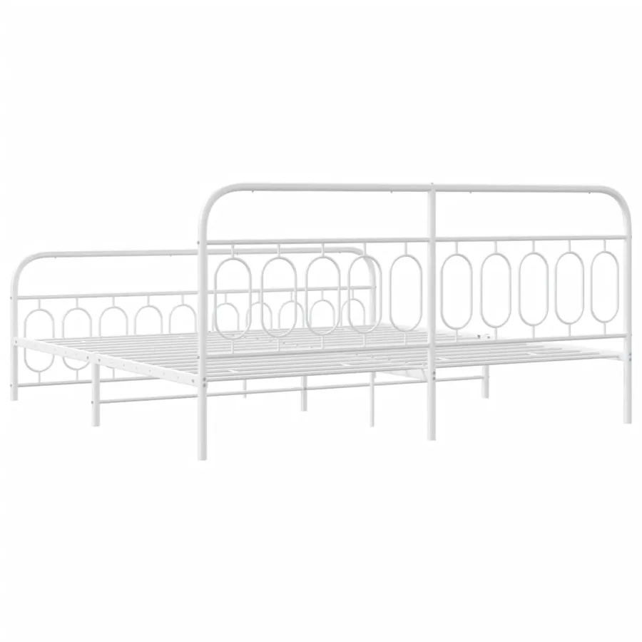 Cadre de lit métal sans matelas et pied de lit blanc 200x200 cm - 6
