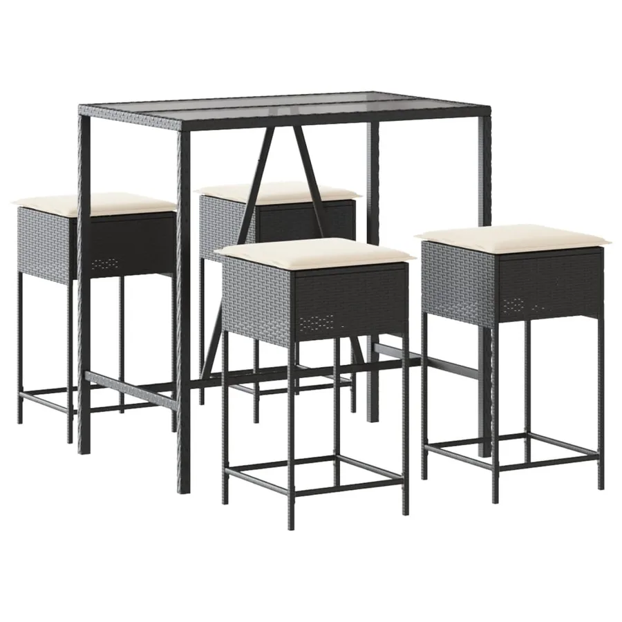 Ensemble de bar de jardin 5 pcs avec coussins noir poly rotin - 2