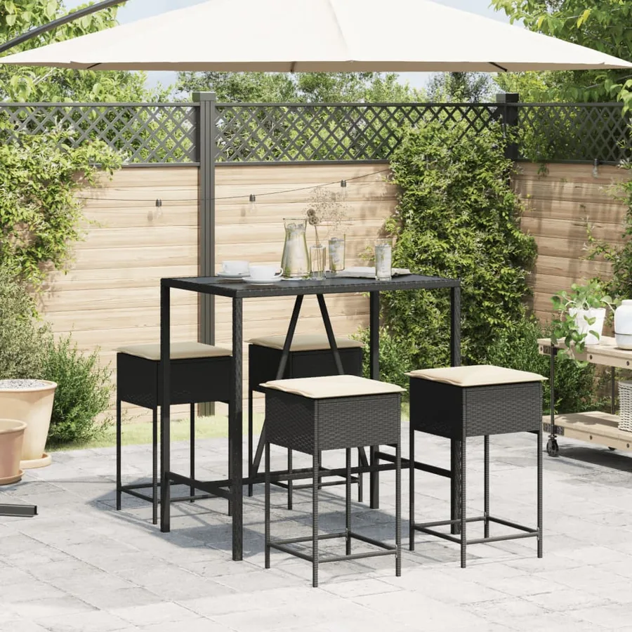 Ensemble de bar de jardin 5 pcs avec coussins noir poly rotin - 3