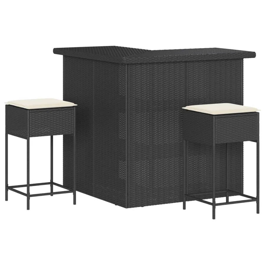 Ensemble de bar de jardin 3 pcs avec coussins noir poly rotin - 2