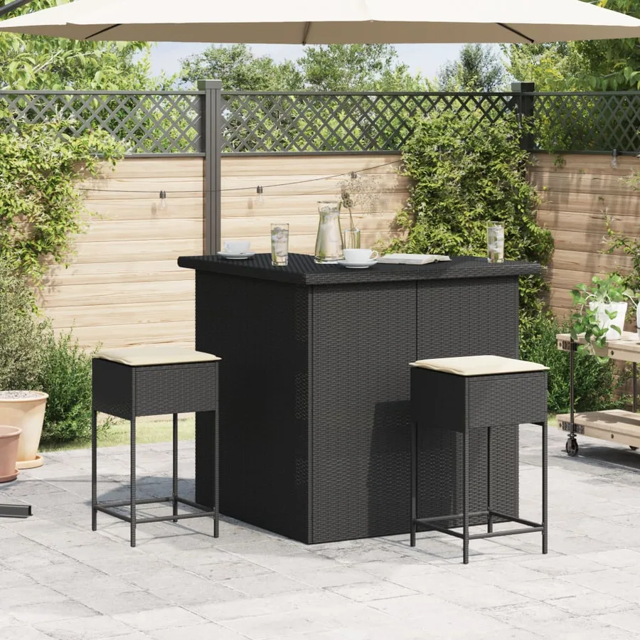 Ensemble de bar de jardin 3 pcs avec coussins noir poly rotin - 3