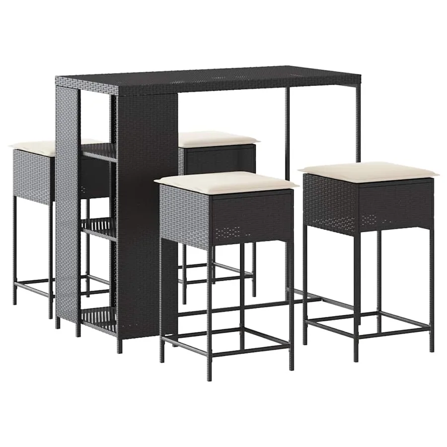 Ensemble de bar de jardin 5 pcs avec coussins noir poly rotin - 2